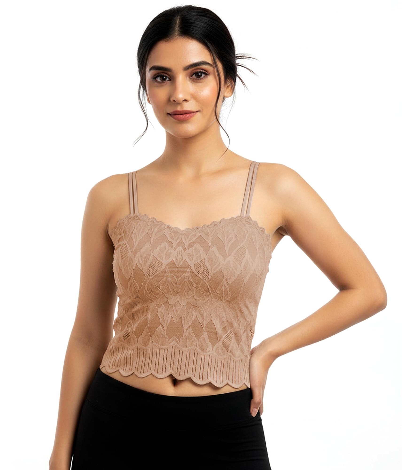 Women’s Lace Bralette Crop Top | Lightly Padded Seamless Camisole | Spaghetti Strap Stretch Innerwear | Stylish Casual & Nightwear Top-image-36