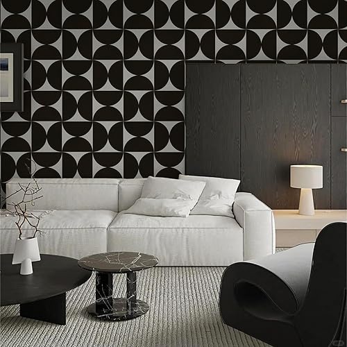 Miniatura 4 de Dimoon Papel tapiz geométrico de 393 x 17.3 pulgadas, papel pintado marrón y beige, papel de contacto cuadrado, grueso, impermeable, vintage,