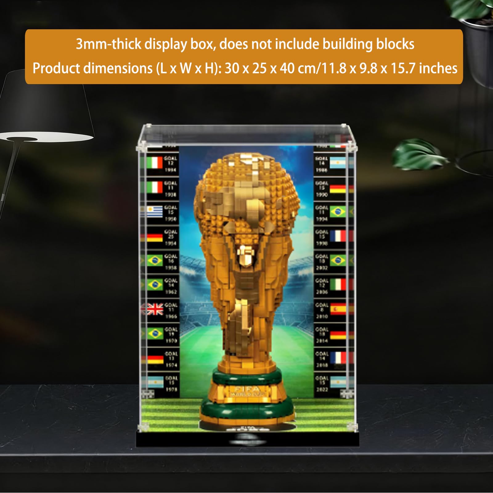 Vetrina in acrilico per Lego 43020 43019 Il trofeo della Coppa del Mondo e il set di costruzione della palla da calcio, scatola trasparente antipolvere - Solo scatola espositiva, scatola compatibile