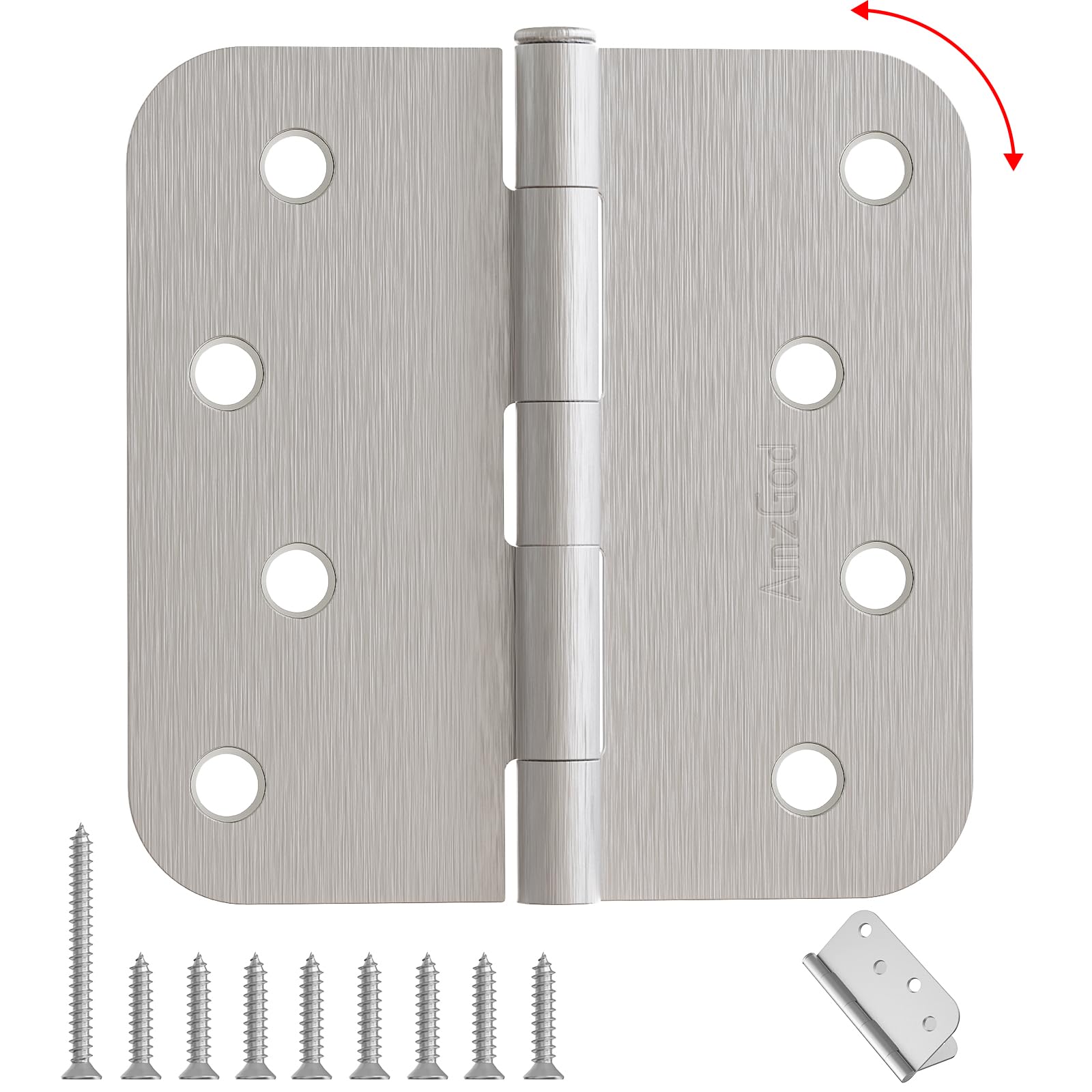 Bisagras de puerta de níquel de 4 x 4 pulgadas, paquete de 6 bisagras de puerta de níquel cepillado con radio de 5/8 pulgadas, interior redondeado, resistente bisagra de puerta exterior y delantera de