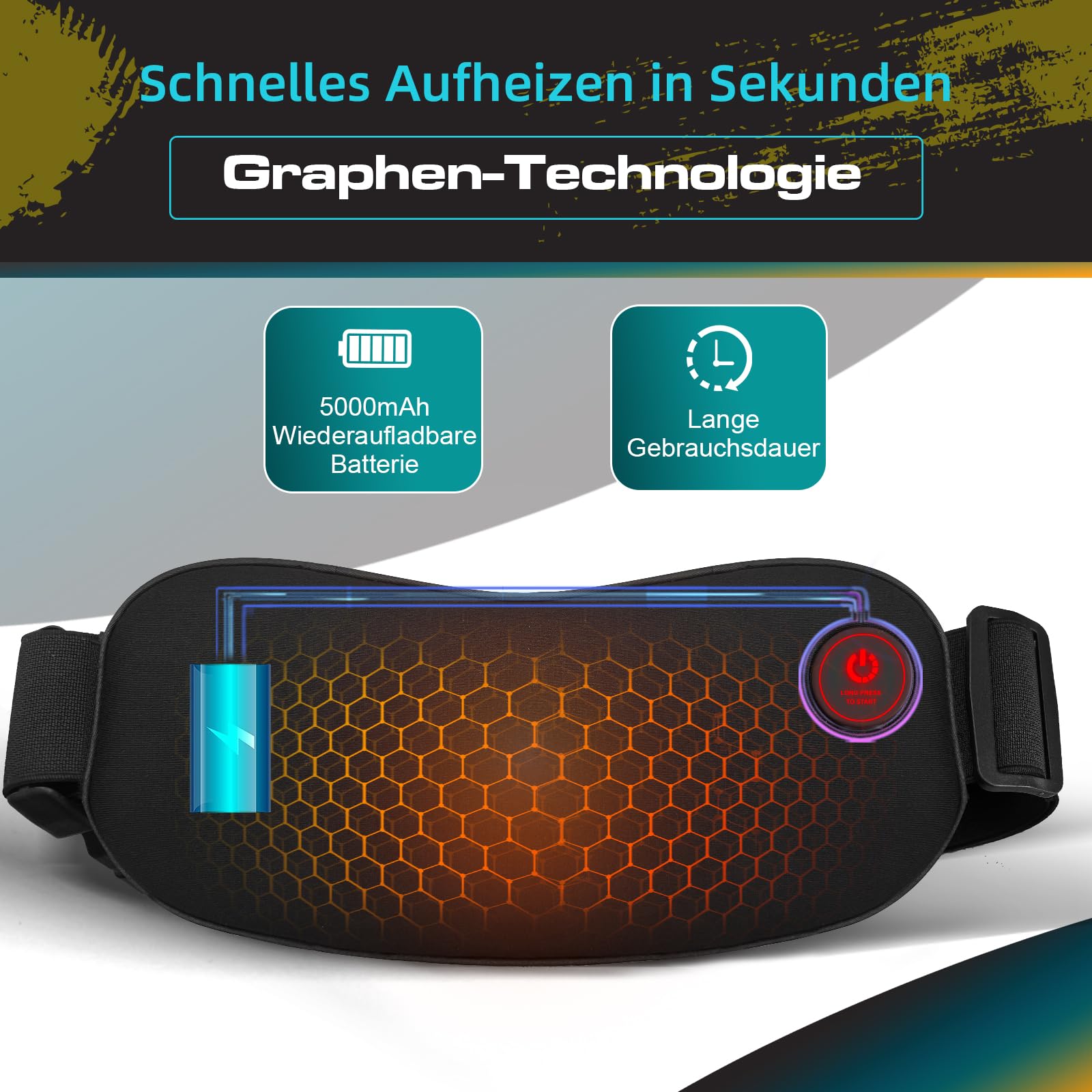 uncn Tragbares Heizkissen für Krämpfe | 5000mAh Integrierter Akku | 27x11 cm Kabellos | Wärmegürtel mit Abschaltautomatik für Bauch/Lenden