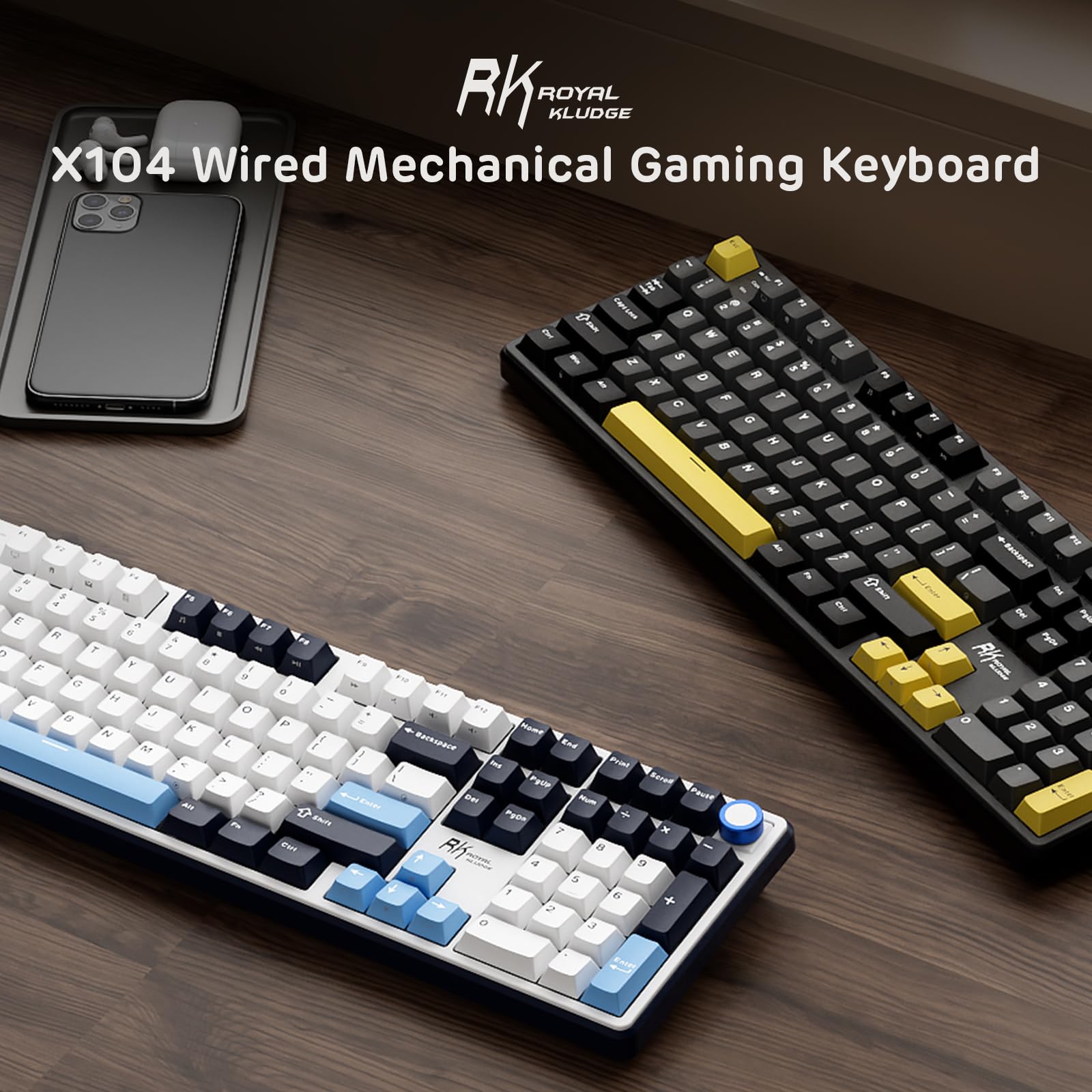 RK ROYAL KLUDGE X104 Mechaniczna klawiatura przewodowa, 104-klawiszowa klawiatura RGB do gier USB-C, możliwość gorącej wymiany, klawisze PBT, profesjonalne oprogramowanie, niestandardowy przełącznik