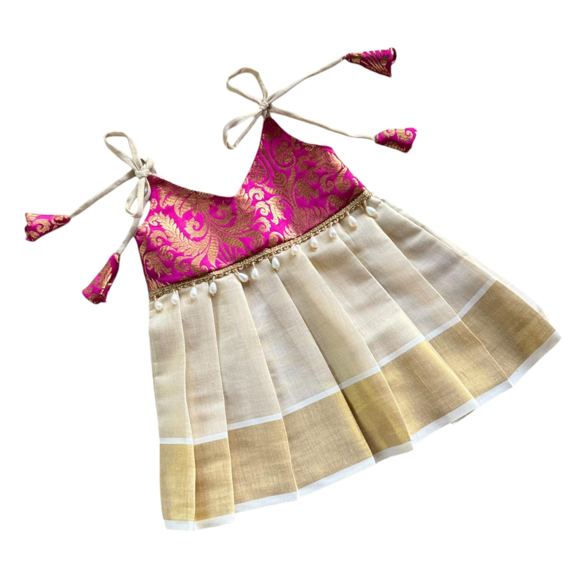 Baby Girls Tissue Frock with Silk Yoke for Naming Ceremony & Onam-image-37