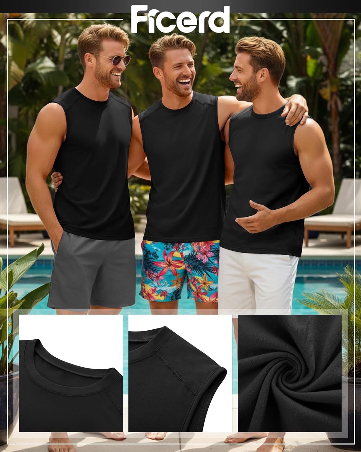 Ficerd 3 Pack Men's Sleeveless Tank Tops, Crewneck Casual Summer Tee Beach T Shirt Workout Run Gym Muscle Shirt - Image 6