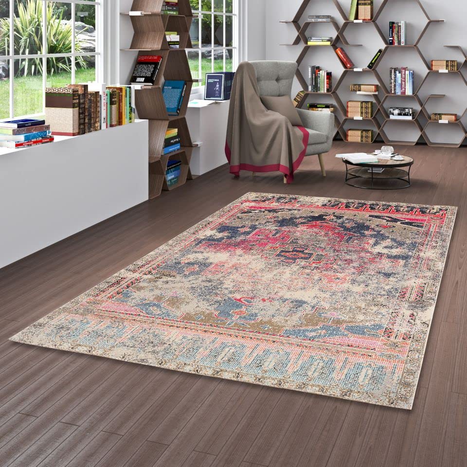 Designer Teppich Vintage Zoe Orient Klassik Blau Pink Verlauf in 5 Größen