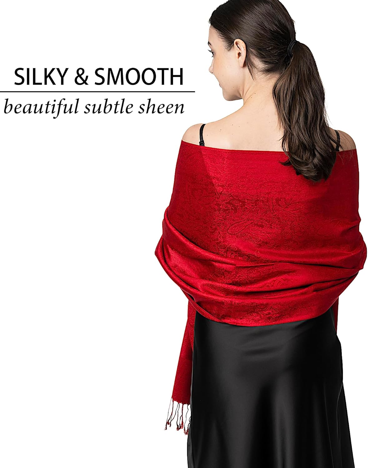 Achillea Two-Tone Vintage Paisley Pashmina Scarf – Lightweight Wrap & Shawl for Dresses, Weddings, Travel, All Seasons - Image 4