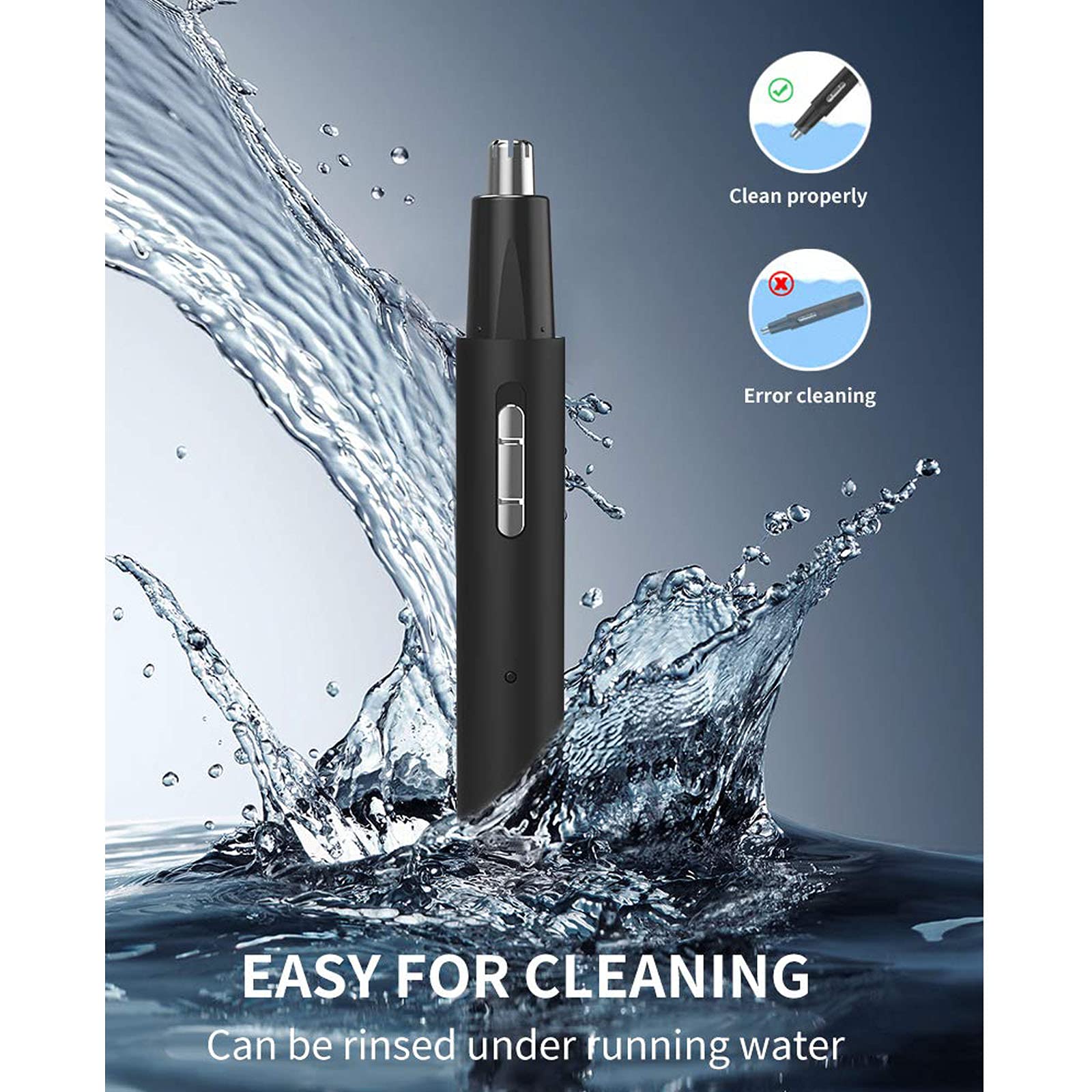 Nose and Ear Hair Trimmer,USB Rechargeable,Professional Painless Ear Nose Hair Trimmer Clippers for Men and Women,Waterproof Dual Edge Blades for Easy Cleaning (Black) 3
