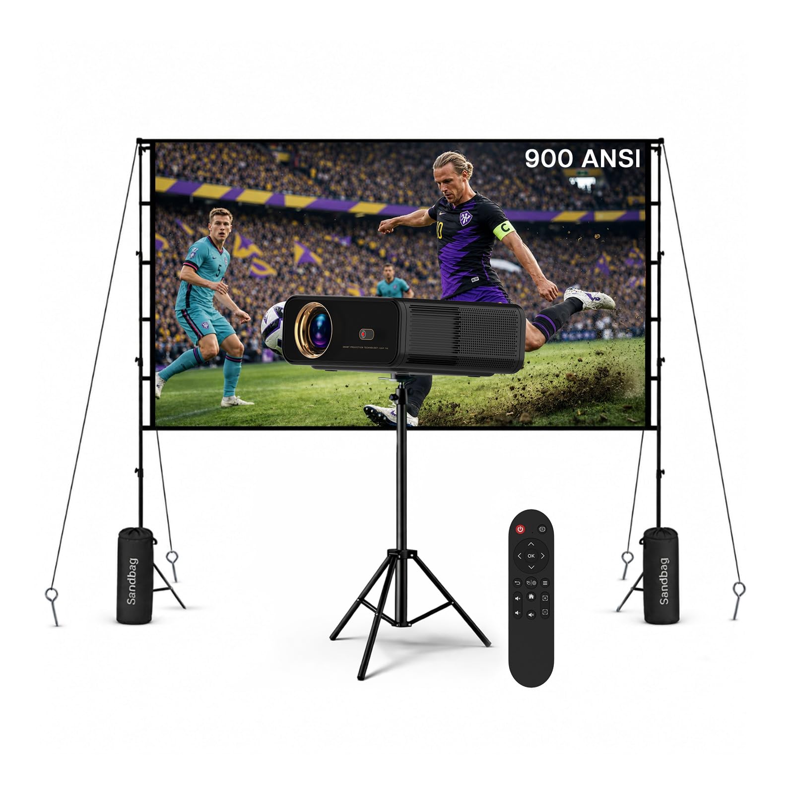 Proiettore 1080P Nativo WiFi & Bluetooth con Schermo 100 Pollici e Supporto – 4K Supporto, 900 ANSI, Correzione Keystone Automatica – Per HDMI, USB, iOS & Android – 50–300 Pollici – Di MMOBIEL