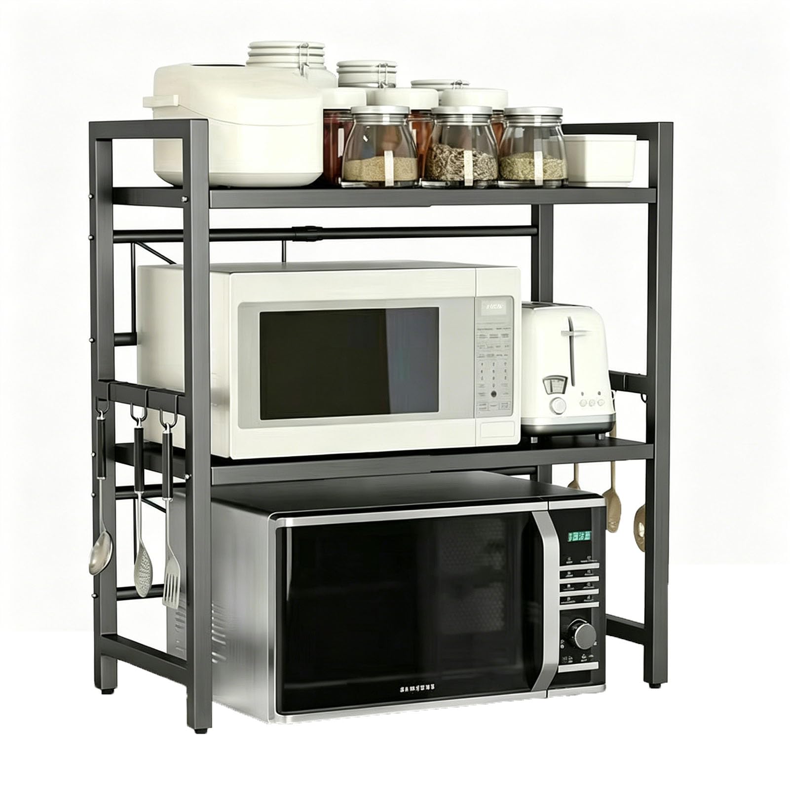 TBATM Microwave Oven Storage Rack Extendable Shelf Shelving Utensil Shelves Kitchen Stand Organiser Countertop Space Saver Printer Stand,3 Tier