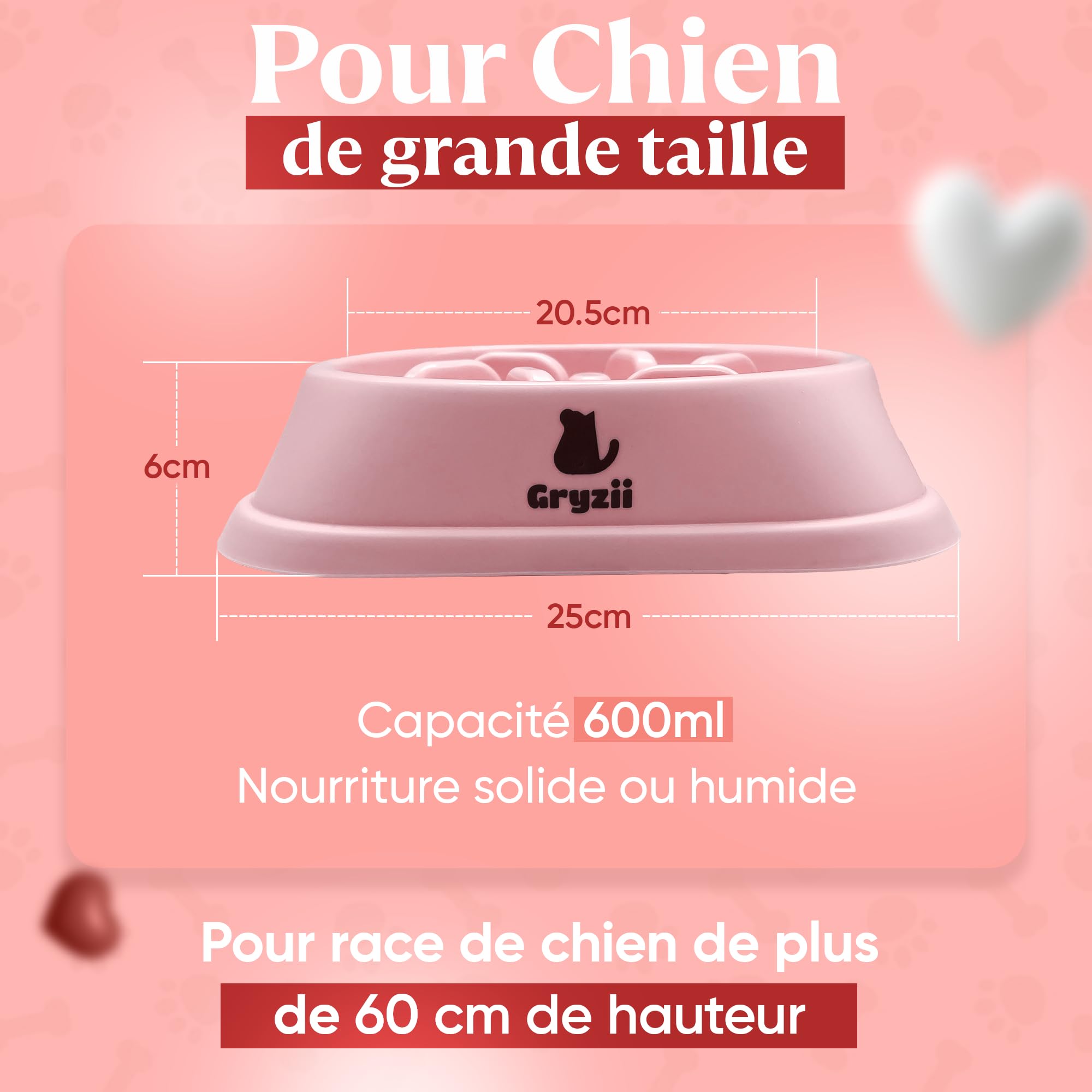 Gamelle Anti Glouton pour Chien de Grande Taille | Bol d'alimentation Lente et Saine, Favorise la Digestion de l'animal, Anti Vomissements, Pieds Antidérapants, Grand et Gros Chien XXL (Grand, Rose)
