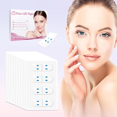 Miniatura 1 de Cinta de estiramiento facial, 100 unidades de cinta facial, cinta de estiramiento facial invisible, cinta de estiramiento facial para rostro