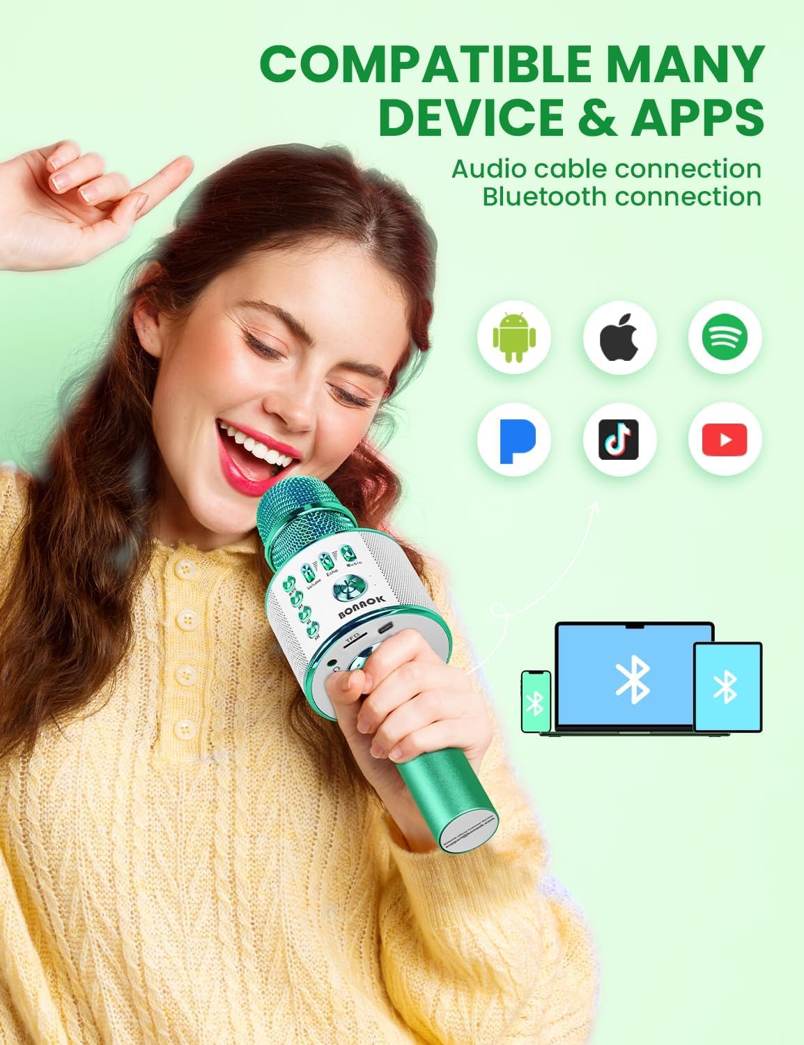 BONAOK Wireless Bluetooth Karaoke Microphone,3-in-1 Portable Handheld Karaoke Mic Speaker Machine Home Party Birthday for All Smartphones PC(Q37 Rose Gold) - imagen 3