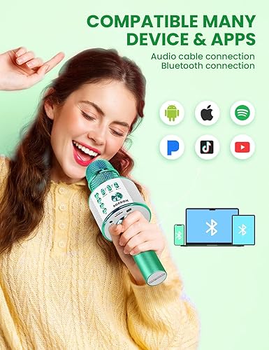 Miniatura 44 de BONAOK Micrófono de karaoke para niños, micrófono inalámbrico Bluetooth para cantar, regalo para niños, adultos, niñas, niños, juguetes de Navidad