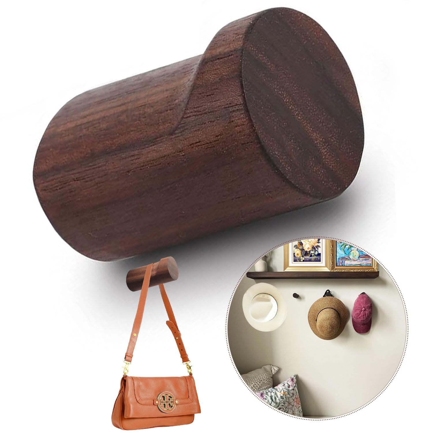 AKLVBLDecorative Wooden Wall Hooks and Small Cute Black Rustic Hooks Heavy Duty for Cubicle Hanging Coats,Towel,Picture,Hat,Purse,Key Hook,Plant,Dog Leashes