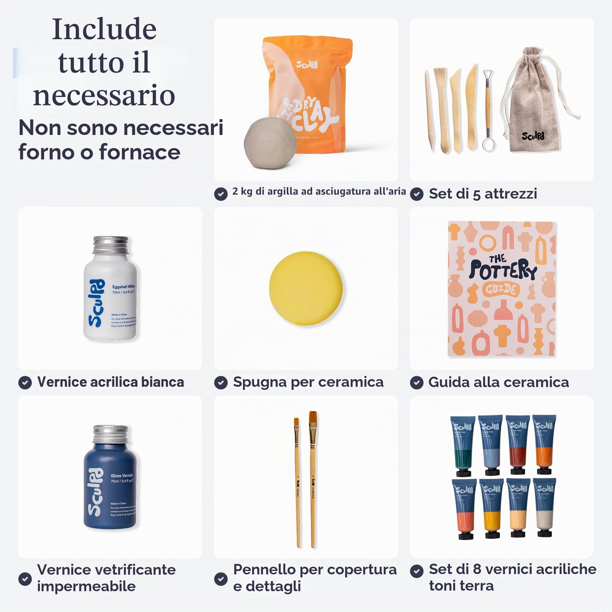 Sculpd - L'originale kit di ceramica per adulti - include argilla asciutta all'aria per adulti, strumenti per scolpire, vernice, pennelli, guide, set di arti e mestieri serali per coppie, vernice