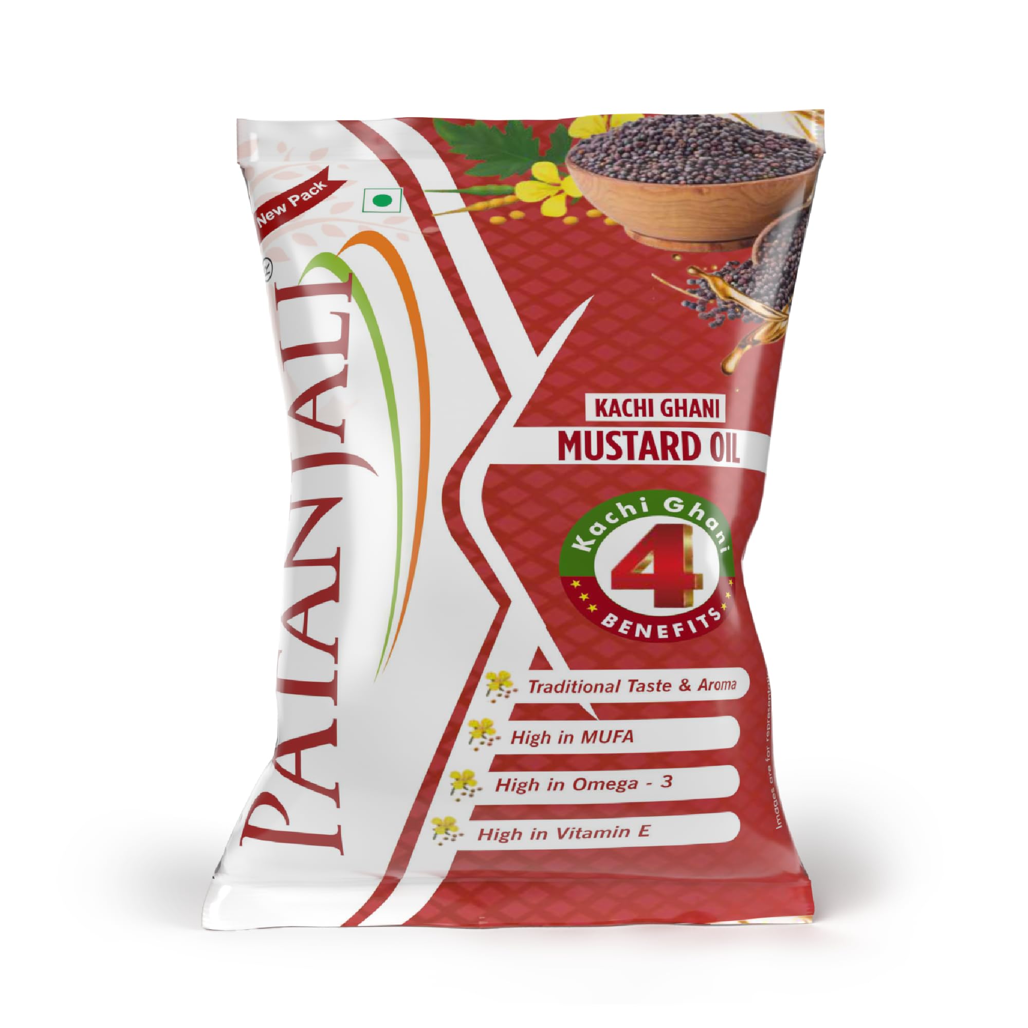Patanjali Mustard Oil 1L Pouch, Kachi Ghani Cold Pressed Sarso