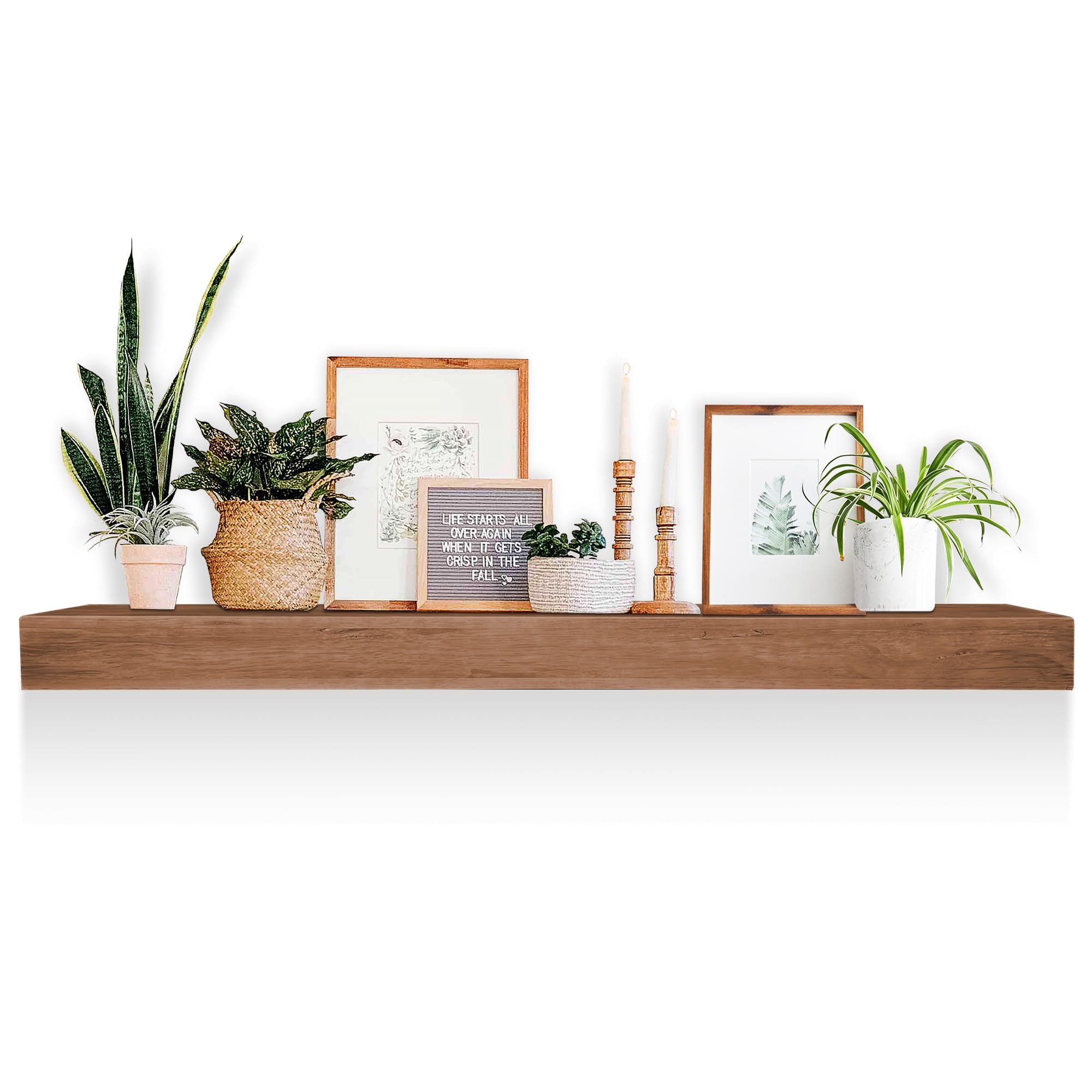 72 Inch Fireplace Mantel Solid Rustic Wood Floating Farmhouse Shelf Handcrafted Wall Mounted, with Invisible Heavy Duty Metal Bracket, Light Brown