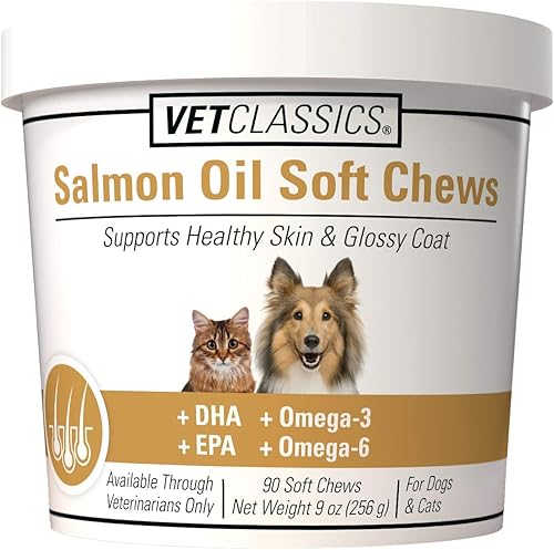 Vet Classics Suplemento para mascotas con aceite de salmón para una piel sana, abrigos brillantes Suplemento para la piel del perro, suplemento