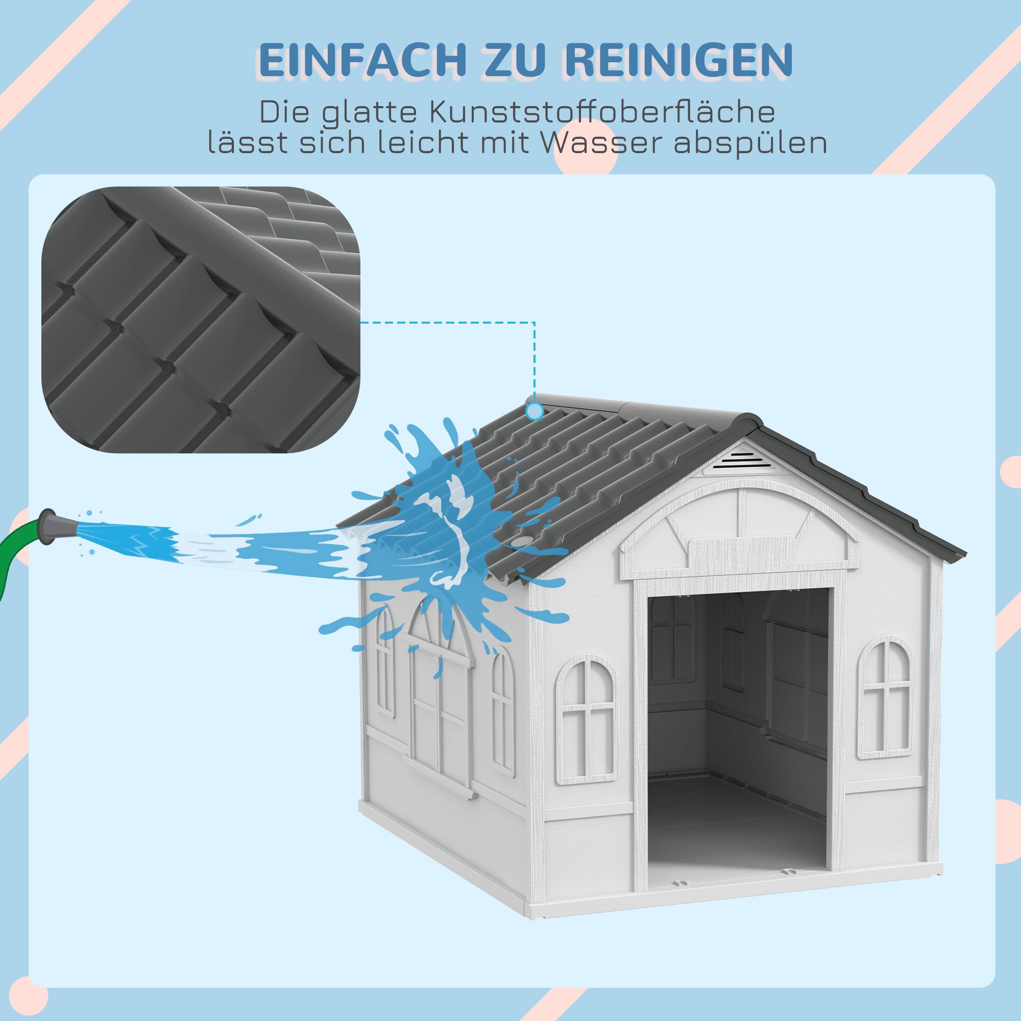 PawHut Hundehütte wetterfestes Hundehaus mit Satteldach 65 x 75,7 x 63 cm Outdoor Hütte für mittelgroße Hunde unter 20 kg, Indoor, Outdoor Grau