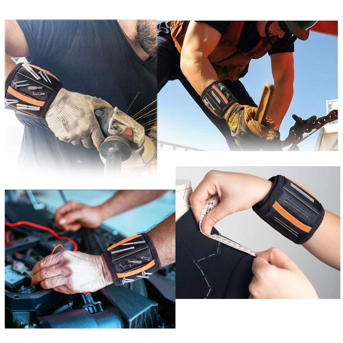 JZK Braccialetto bracciale magnetico lavoro con 15 magneti porta viti chiodi bulloni punte di trapano, polsiera magnetica per attrezzi, regalo per papà marito falegname idraulico
