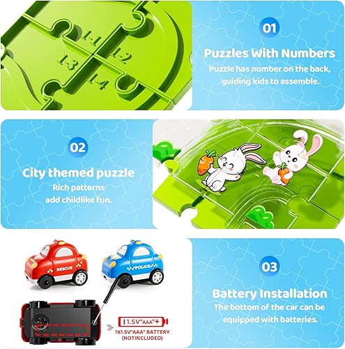 Miniatura 6 de Juego de Coches de Carreras de Rompecabezas de 48 Piezas para Niños, Pistas de Vehículos de Rompecabezas para Piso para Niños de 3 a 5 y 4 a 6 años