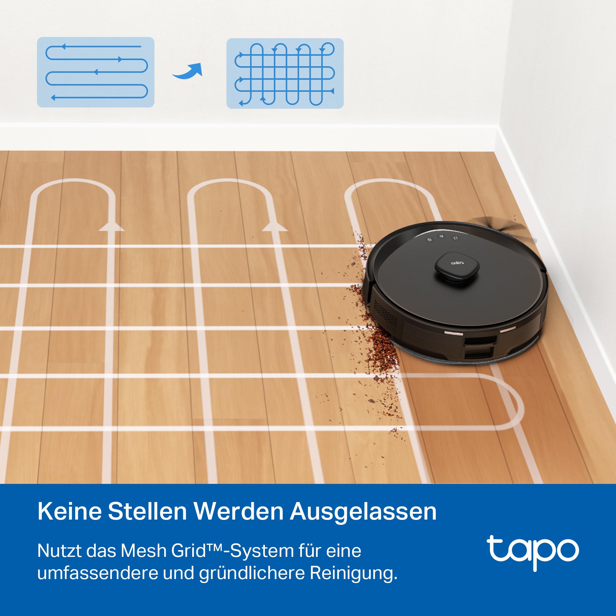 Tapo RV30 Max Saugroboter mit Wischfunktion, 5300Pa Ultra Starke Saugkraft, LiDAR+IMU Dual-Navigation, Alexa Sprachsteuerung, App