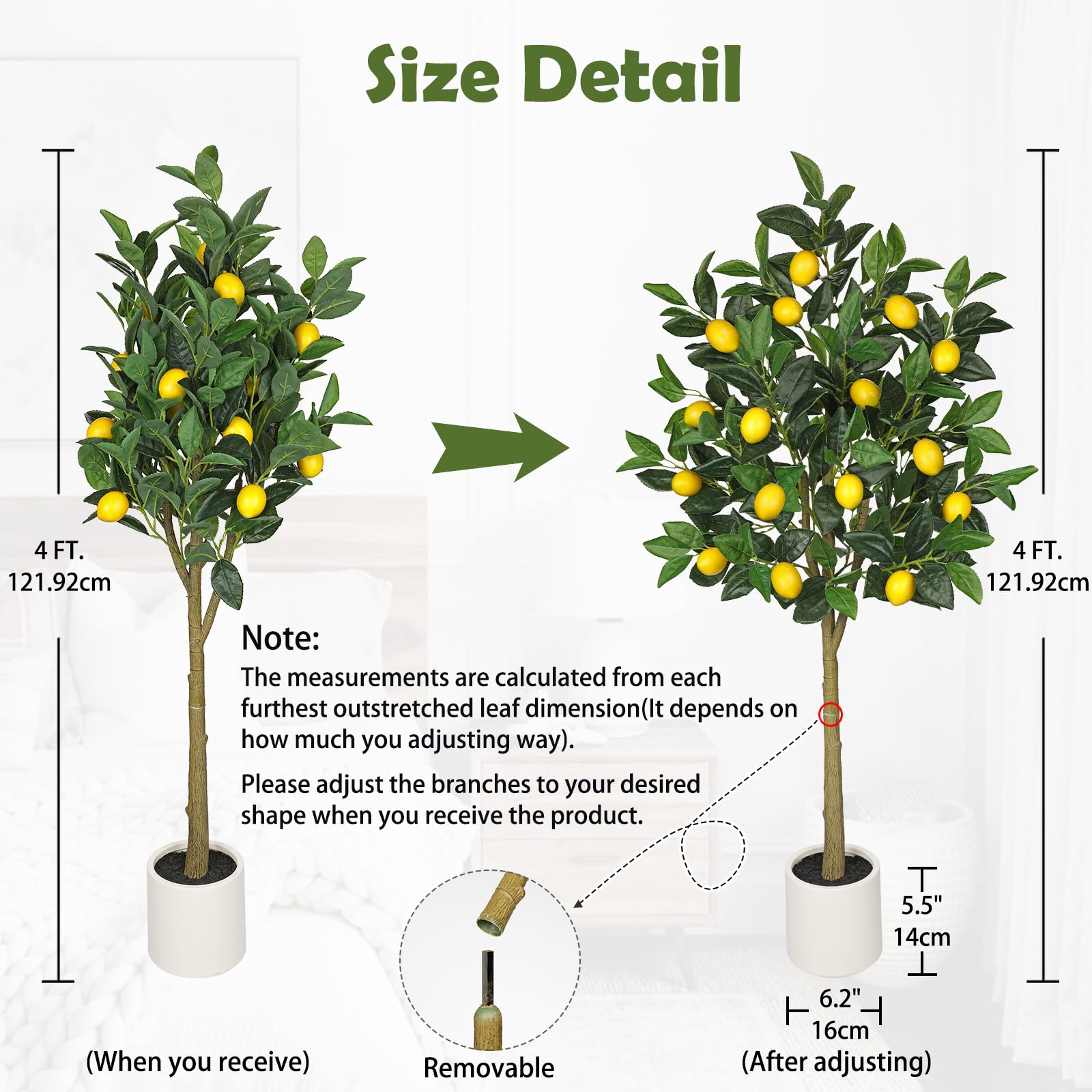 Oairse Piante artificiali, albero di limone, 120 cm, pianta artificiale, decorazione per interni, pianta d'arte come vera in vaso per decorazione da tavolo, ufficio, bagno, camera da letto, soggiorno