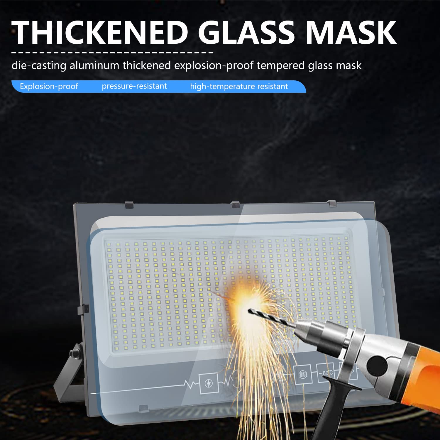 loyal Faretto da esterno a LED 600 W, super luminoso, 6000 K, luce bianca fredda, 60000 lm, IP66, impermeabile, regolabile, con stanghette per giardino, garage, campo sportivo