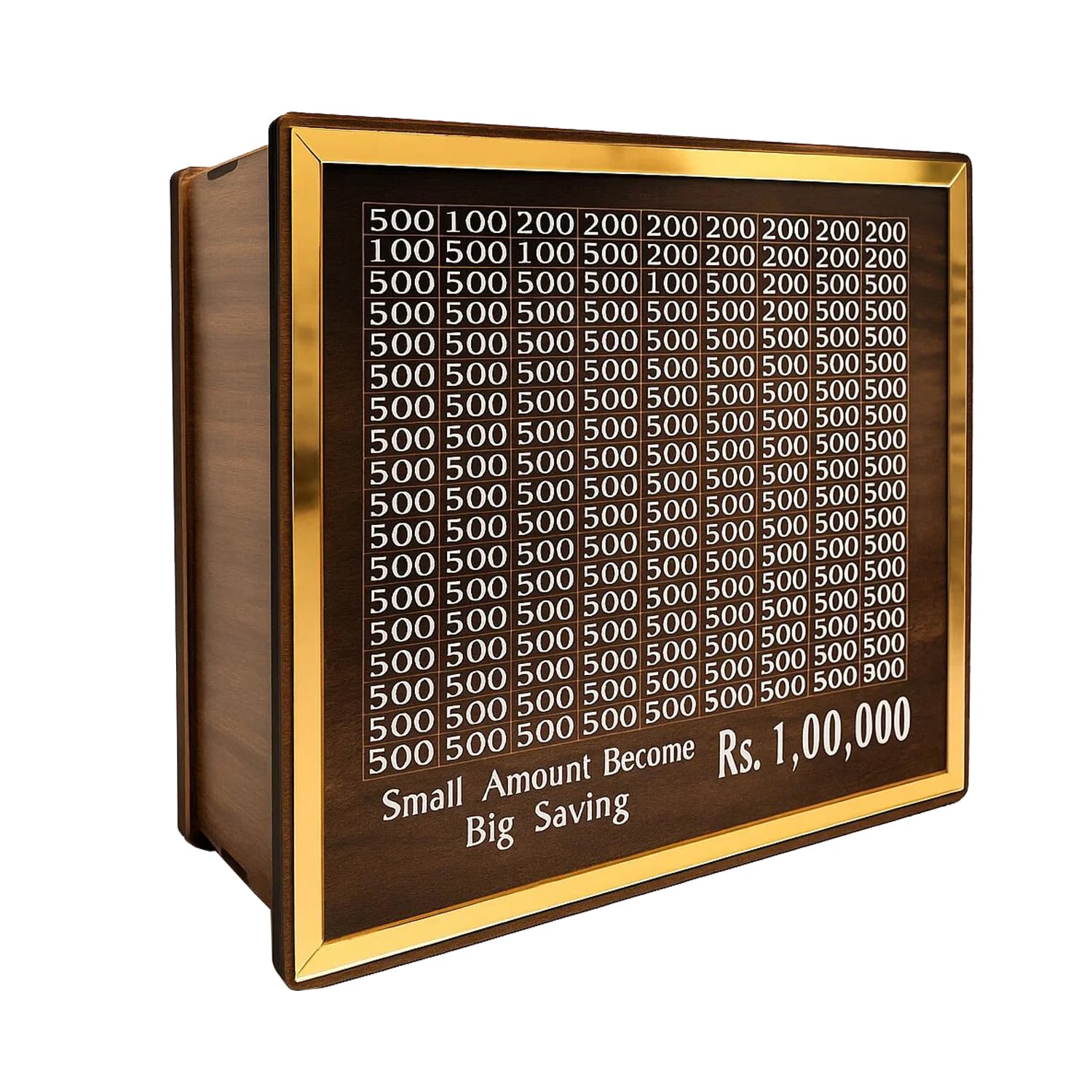 DALUCI Money Saving Box for Adults & Kids | 1 Lakh Savings Challenge Wooden Piggy Bank with Denomination Grid | Cash Saving Box, Budget Organizer & Unique Gift Item (Golden Line) - Image 7 thumbnail