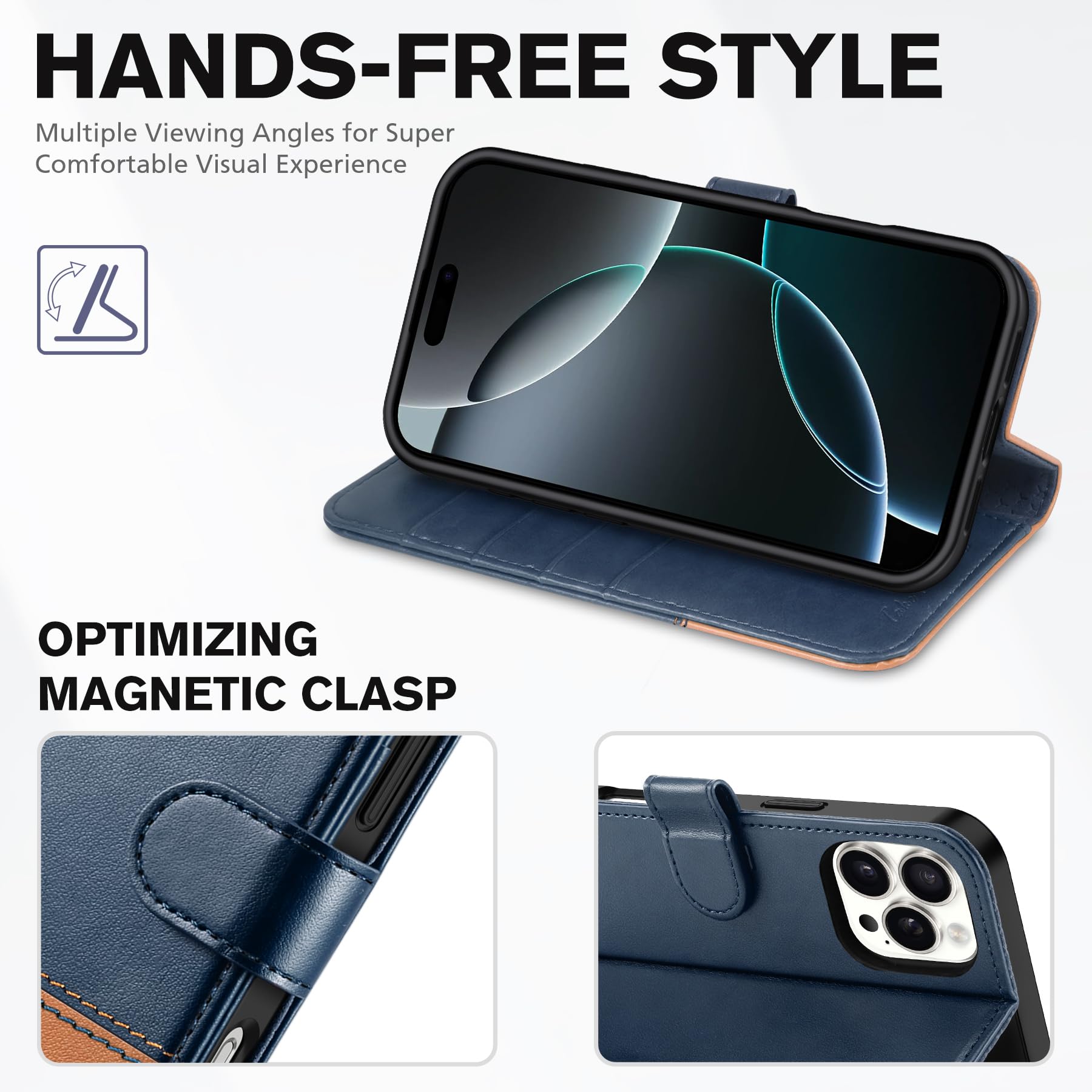TUCCH Magnetische hoes voor iPhone 16 Pro Max 2024 met afneembare portemonnee [5 kaarthouders] Verstelbare standaard [RFID-blokkering] [Draadloos opladen] PU lederen hoes