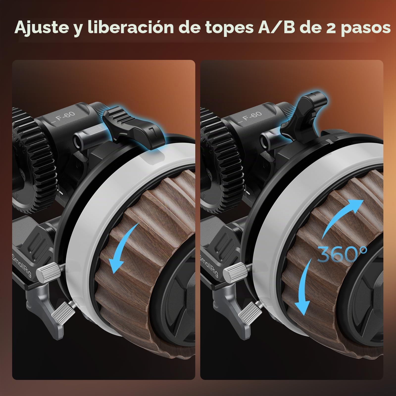 SMALLRIG Follow Focus F60 con Paradas A/B, Permite un Ajuste de Amortiguación Continuo de Amplio Rango (0,6 kgf-1,8 kgf), con Abrazadera de Varilla de 15 mm para Cámaras DSLR -5163