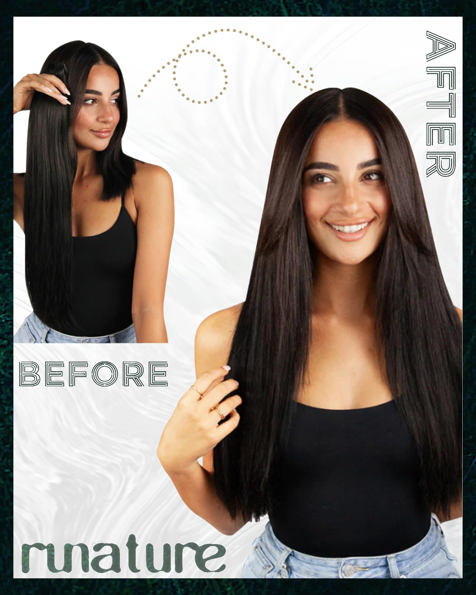 RUNATURE Extensiones Adhesivas Pelo Natural Negro 25cm 20pcs 30g Invisibilidad Extensiones Tape #1