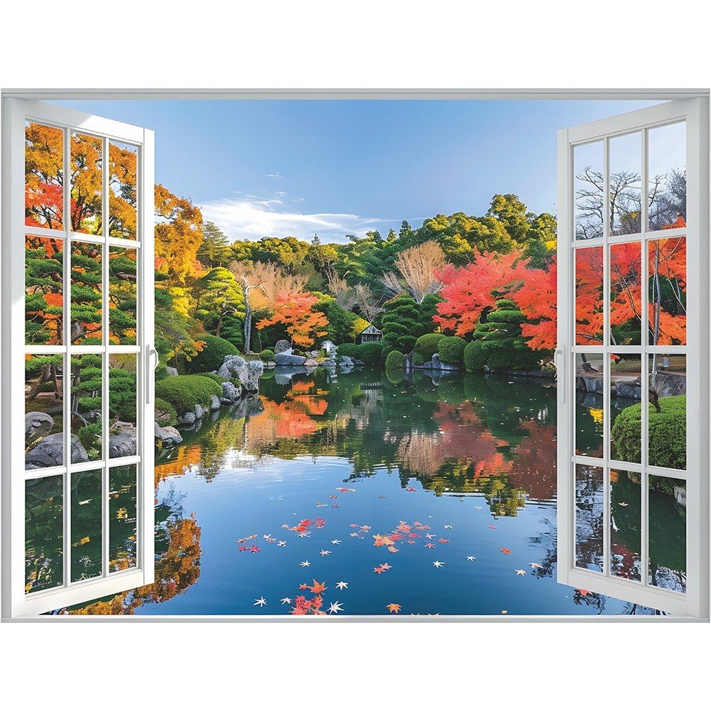 Luxylei Fake Windows Wall Sticker Removable 3d Lake Scenery Nature Landscape Windows Wall Decal Wall Mural Stickers for Home Decor