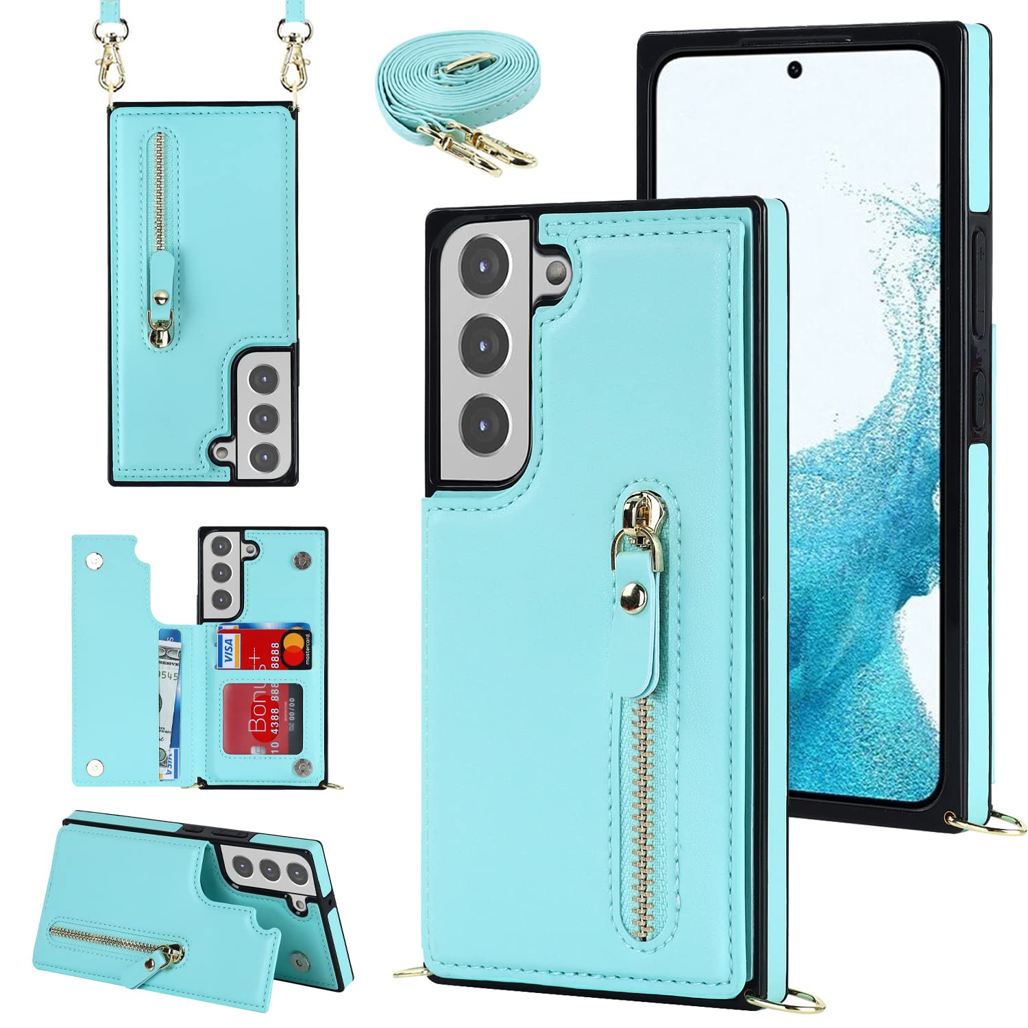 Konstreet for Samsung Galaxy S23 Plus Wallet Case with 1 Zipper Bag and 3 Card Slot Crossbody Strap Kickstand Flip Leather Magnetic Closure Shockproof