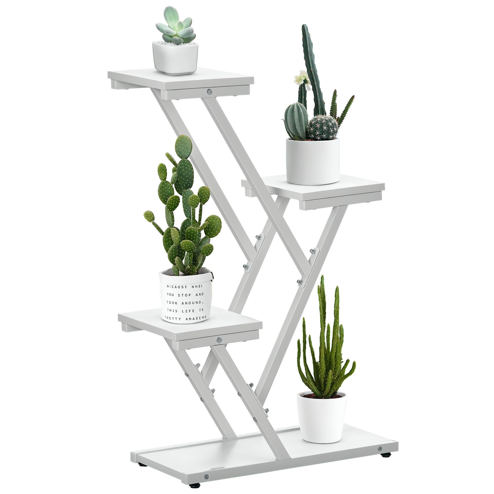 Outsunny Scaletta Portavasi 4Livelli Interni/Esterni 50.5x24x81 cm Bianco
