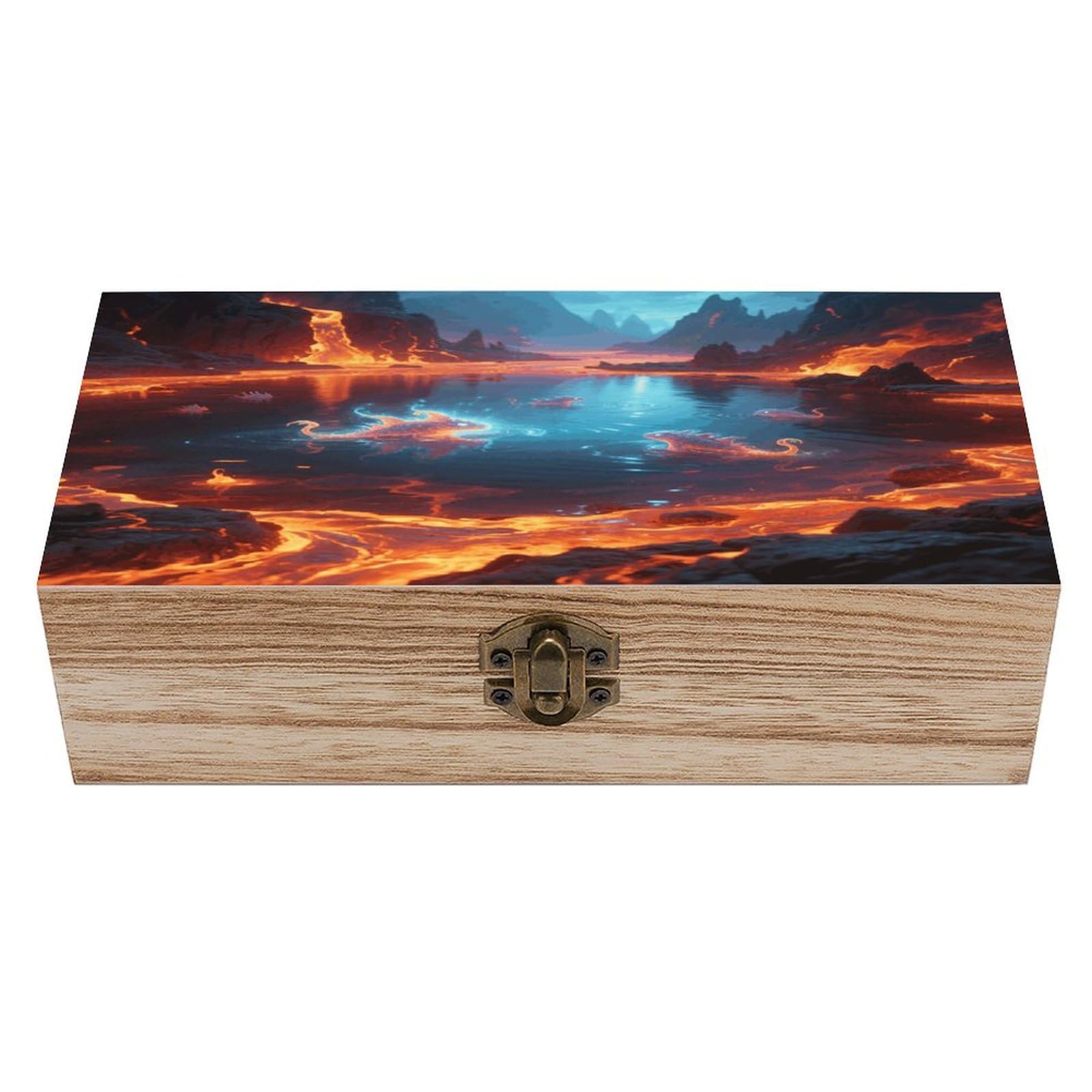 VstaDank Magic Lava Lake Wooden Storage Box Vintage Style Wooden Storage Case with A Hinged Lid Memory Treasure Boxes Decorative Jewelny Photos for Organizer 7.9 * 3.7 * 2.3 Inch