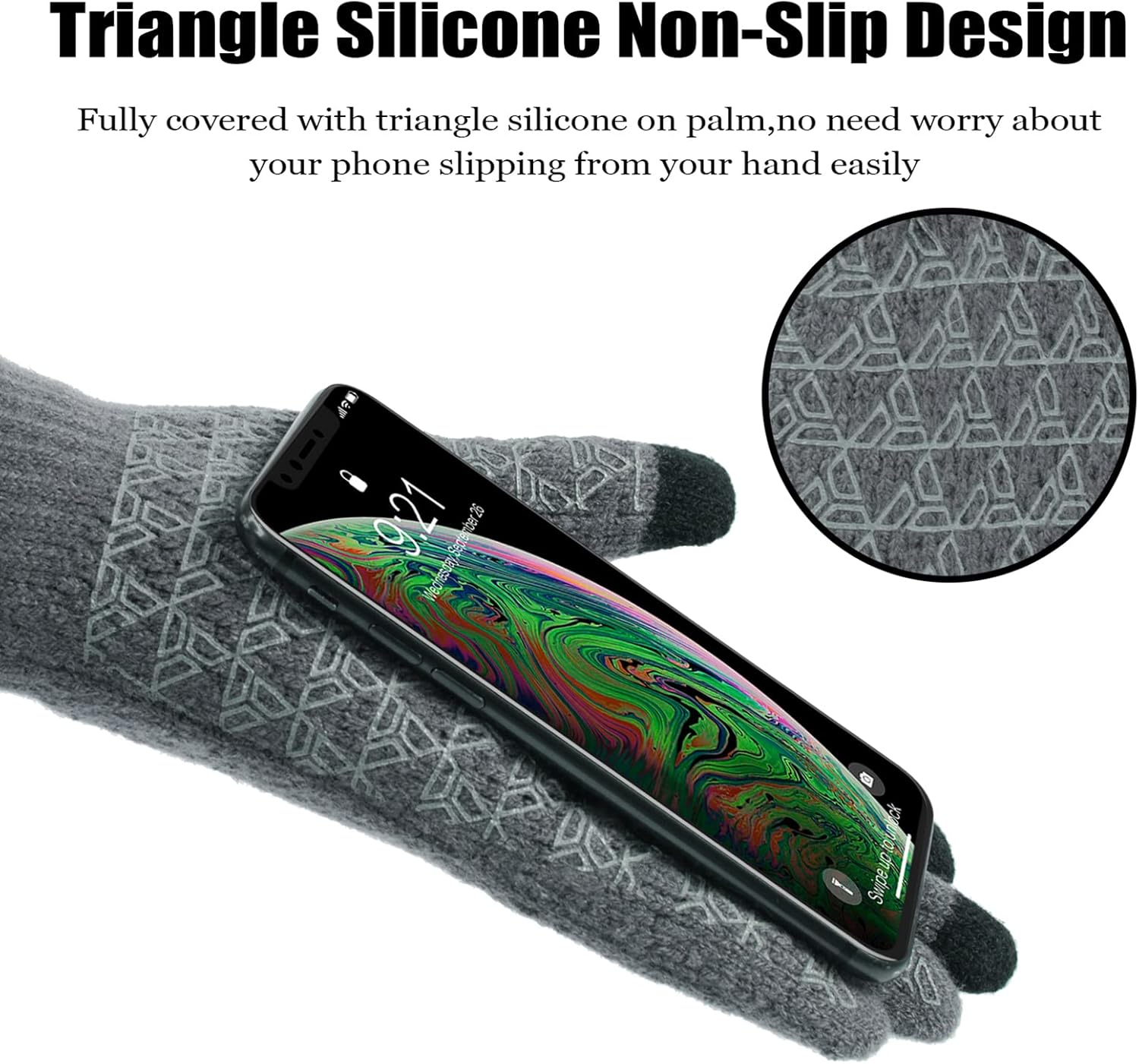 ViGrace Winter Warm Touchscreen Gloves for Men and Women Touch Screen Fleece Lined Knit Anti-Slip Wool Glove - Image 3