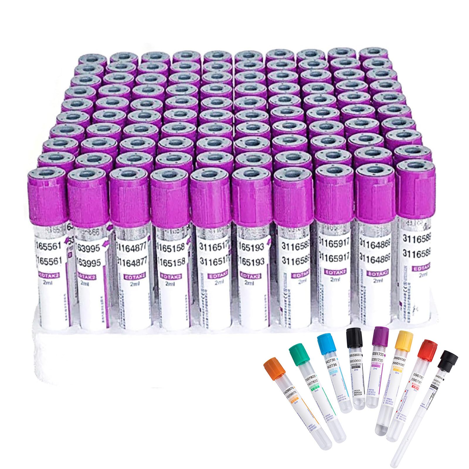 100 StüCk Vacutainer-BlutentnahmeröHrchen (2ml/3ml/5ml/10ml), EDTA K2 BlutentnahmeröHrchen Aus Glas, Mit Schraubverschluss | Etikettencodierung, FüR Das Labor,10ml