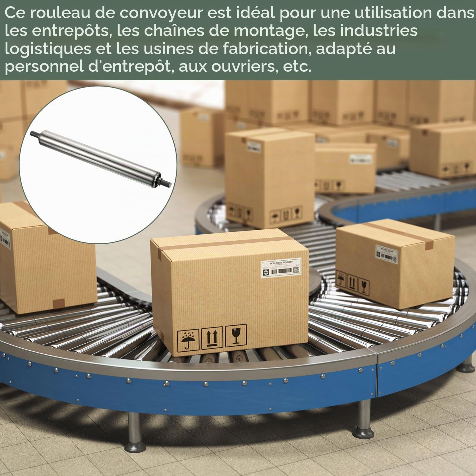 YOKIVE 2Pcs Rouleaux de Convoyeur, Rouleau en Acier Inoxydable de Remplacement | Mouvement Fluide, Idéal pour une Utilisation en Usine (Argent, 1 Pouce de Diamètre, 8 Pouces de Longueur)