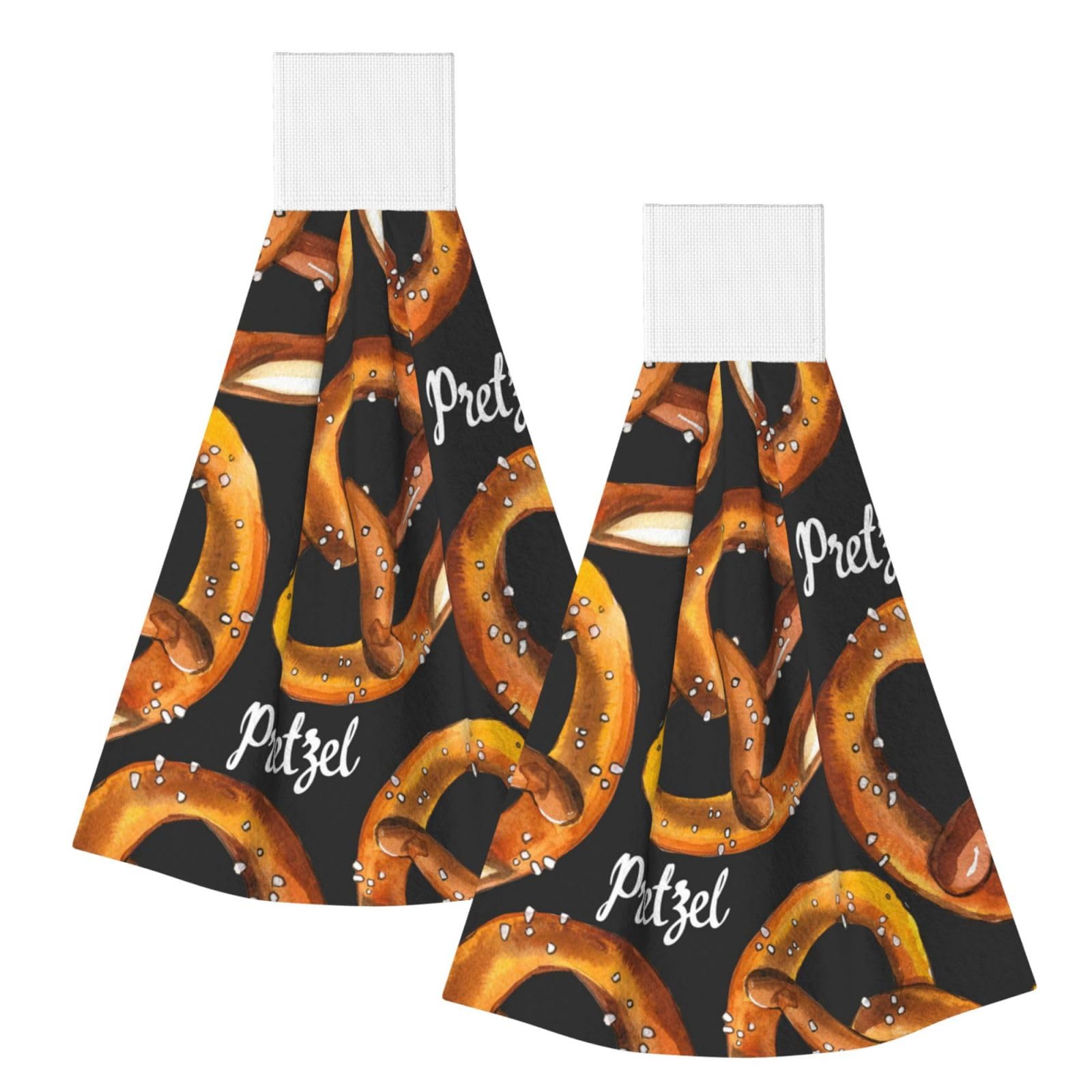 DOPKLNA Delicious Pretzel, 2 Pcs Hanging Coral Fiber Hand Towels for Bathroom, Absorbent Kitchen Towels