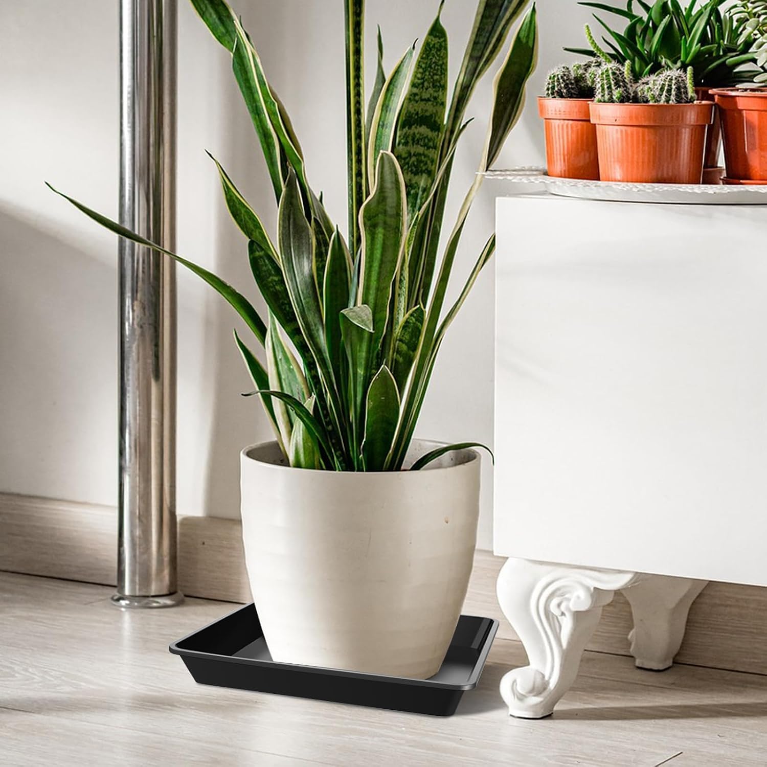 Sottovaso quadrato per piante, 30,5 cm, nero, durevole e spesso, in plastica, per raccogliere l'acqua, per interni ed esterni, confezione da 6