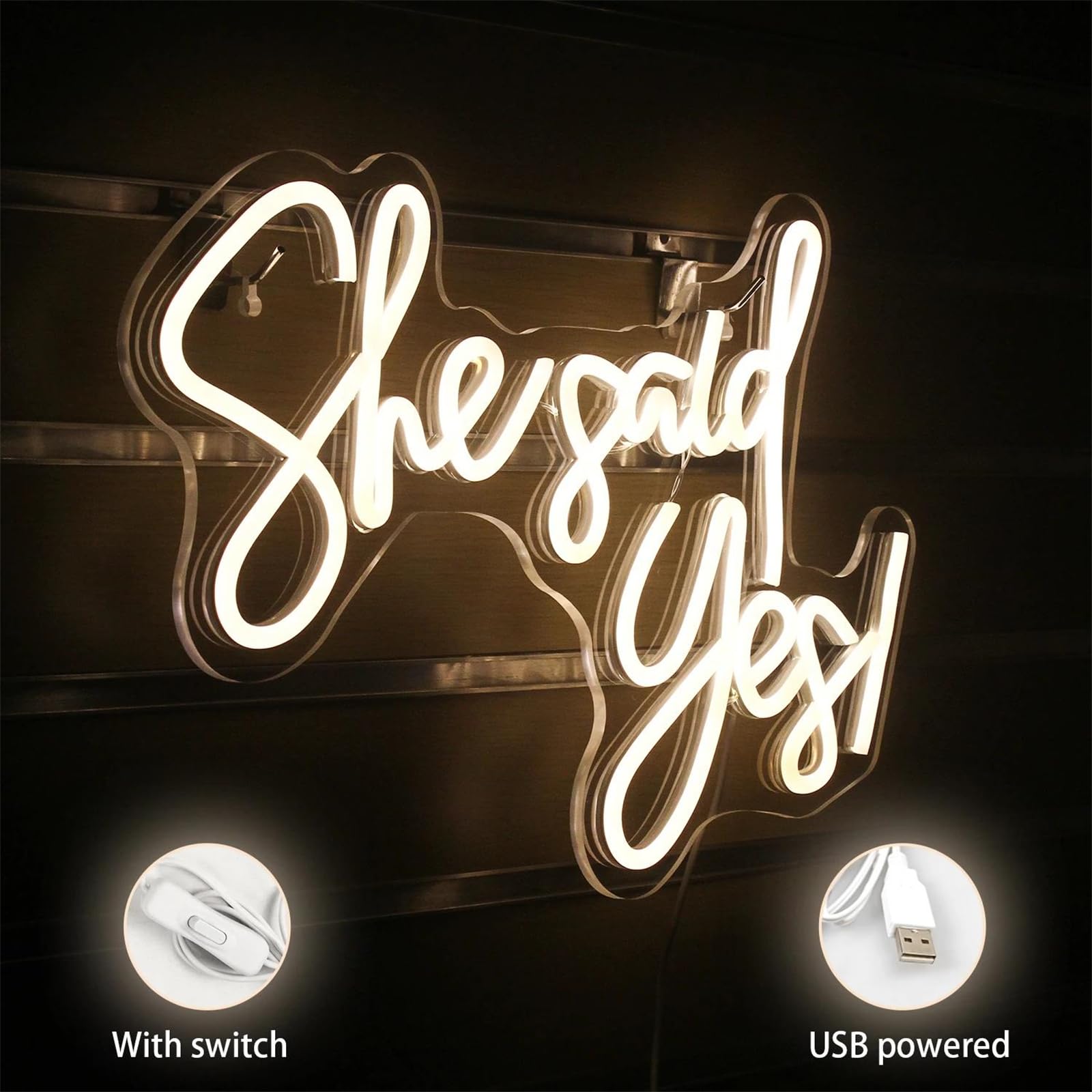 She Said Yes insegna Neon Lettera Luminosa Neon Luce Notturna per Feste casa Camera Matrimonio proposta di Matrimonio Fidanzamento Decorazione Parete Luce Neon USB alimentata Neon,C