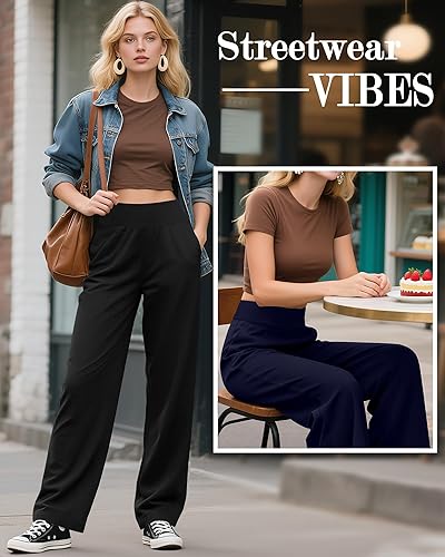 Miniatura 5 de Neer 3 piezas de pantalones de yoga de pierna ancha para mujer, cómodos, holgados, de cintura alta, pantalones deportivos casuales para