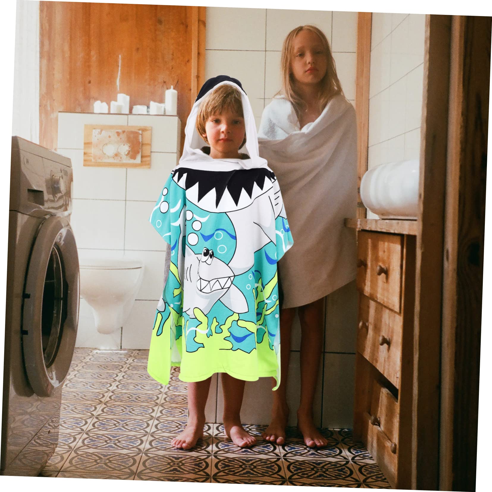 Abaodam 2 Piezas Capa de Toalla de baño para niños Chica Rompecabezas de Reloj para niños pequeños Toalla de Bebe Toalla con Capucha para Albornoz de Bebe poliéster Green