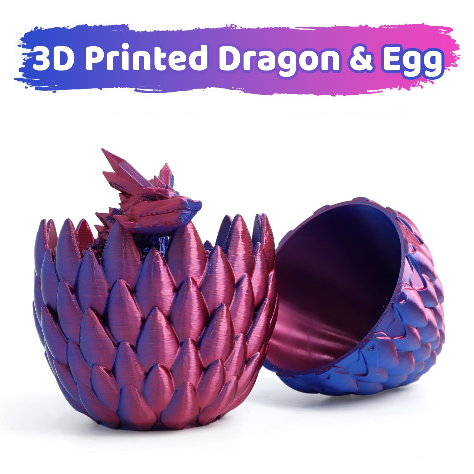Flavery 3D Printed Dragon Egg- Red Blue, Surprise Easter Egg with 12” Flexible Crystal Dragon Inside, 3D Printed Gift Toy - Image 2