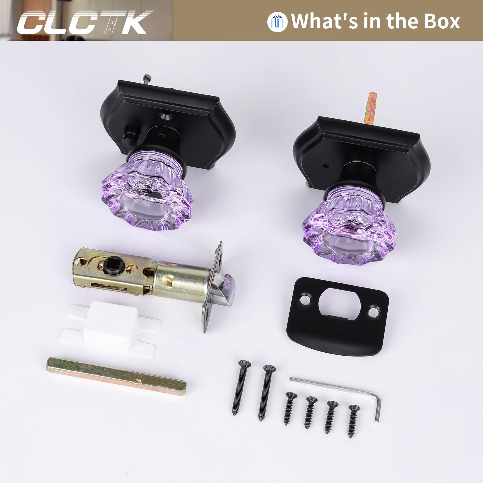 Purple Glass Door Knobs - Matte Black & Lock -7