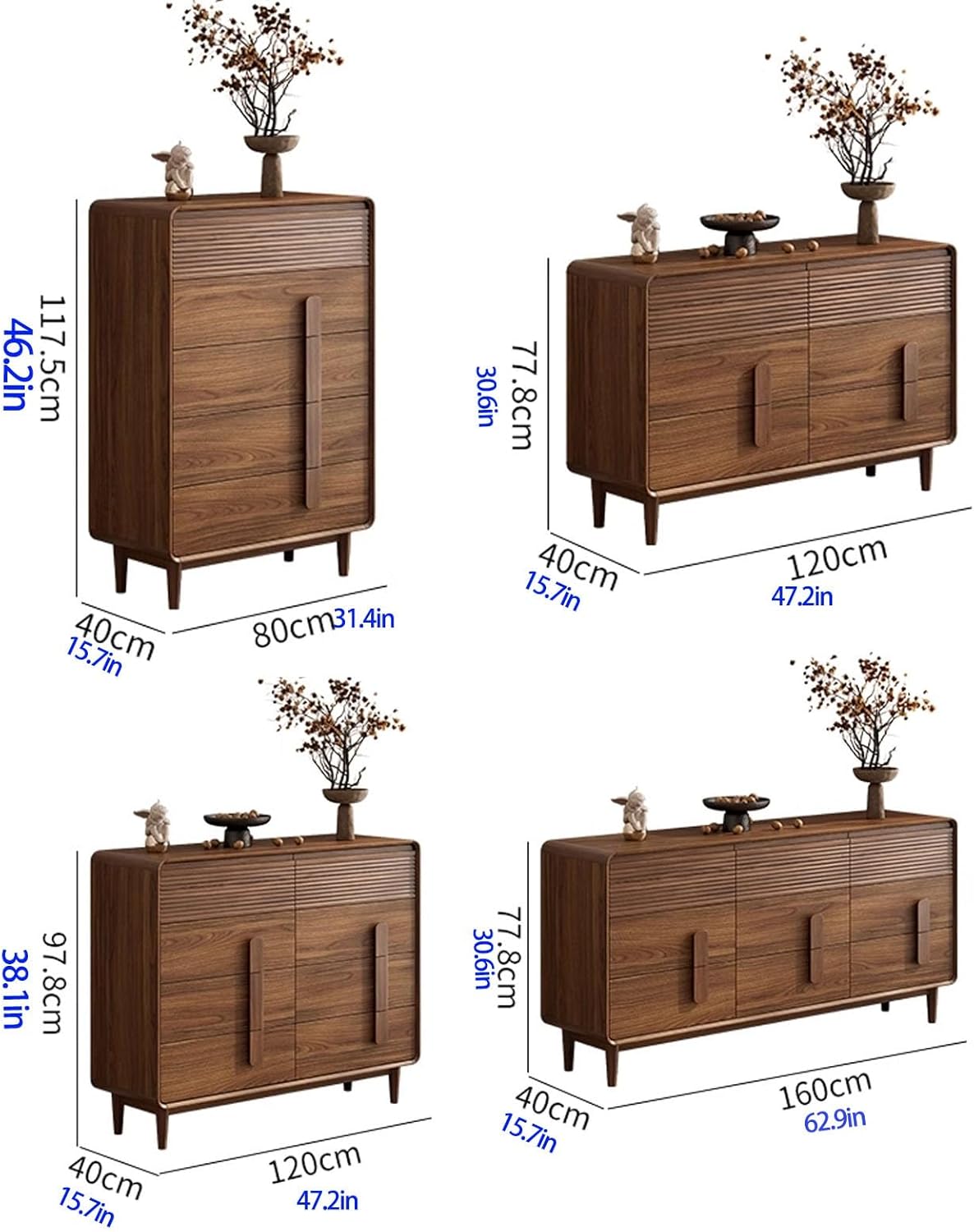 Solid Wood Sideboard Buffet Cabinet, Farmhouse Pantry Storage Cabinets, Hutch Cupboard with Drawers, Large Capacity Coffee Bar Dressing Table(120x40x77.8cm/47.2x15.7x30.6in)
