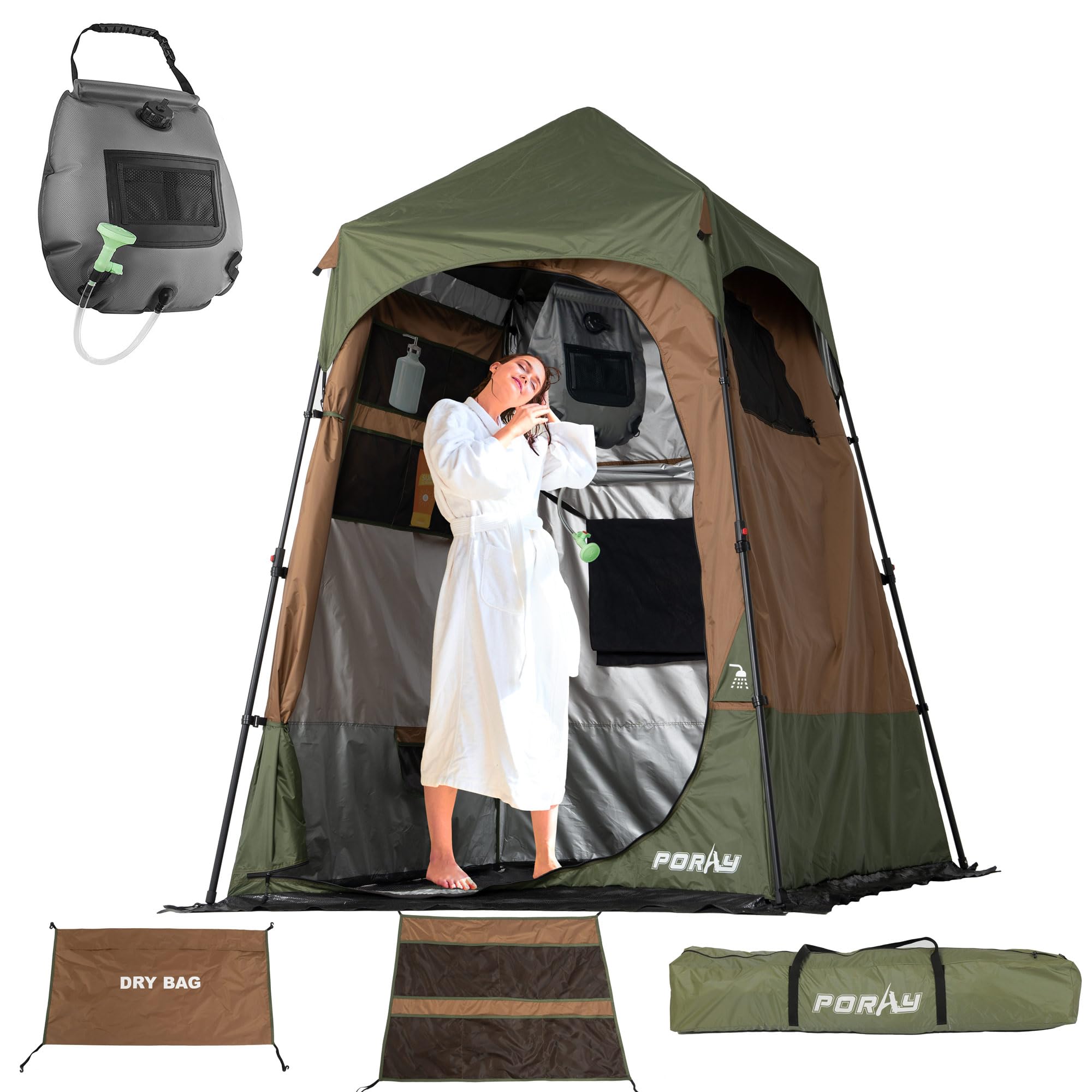 camping shower tent deluxe changing room easy set up privacy shelter,large toilet tent with floor drain design for beach, camping,hiking with stakes and ropes for stability