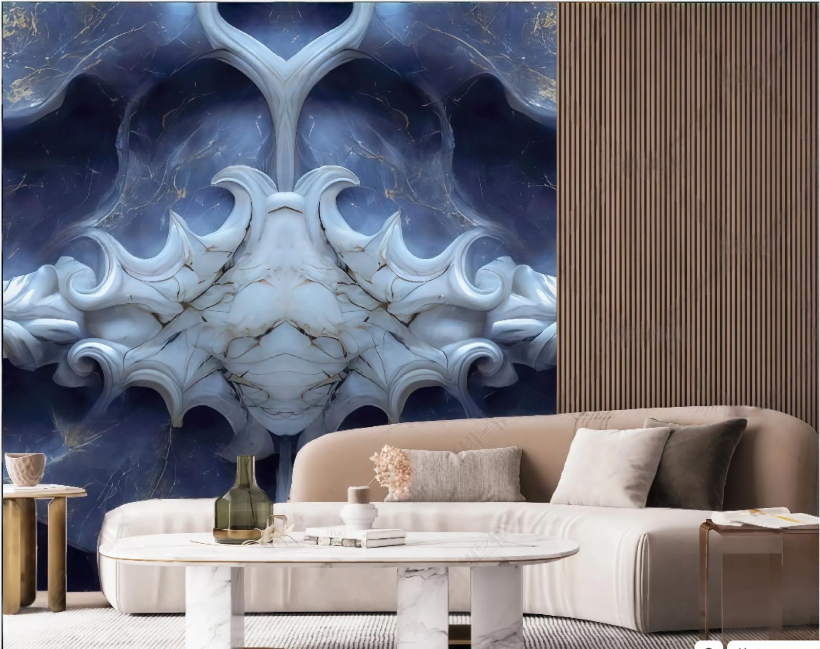 Trójwymiarowa tapeta abstrakcyjny biały jadeit tłoczony wzór niebieski marmur TV sofa tło tapeta ścienna salon restauracja kawiarnia, 3D, 200x140 cm