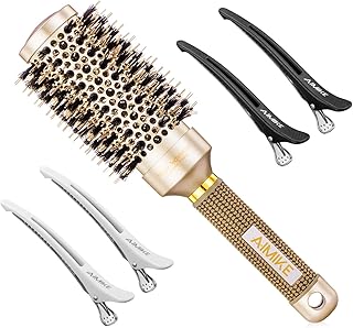 AIMIKE Round Brush, Nano Thermal Ceramic & Ionic Tech Hair Brush, Round Barrel Brush with Boar Bristles for Blow Drying, S...